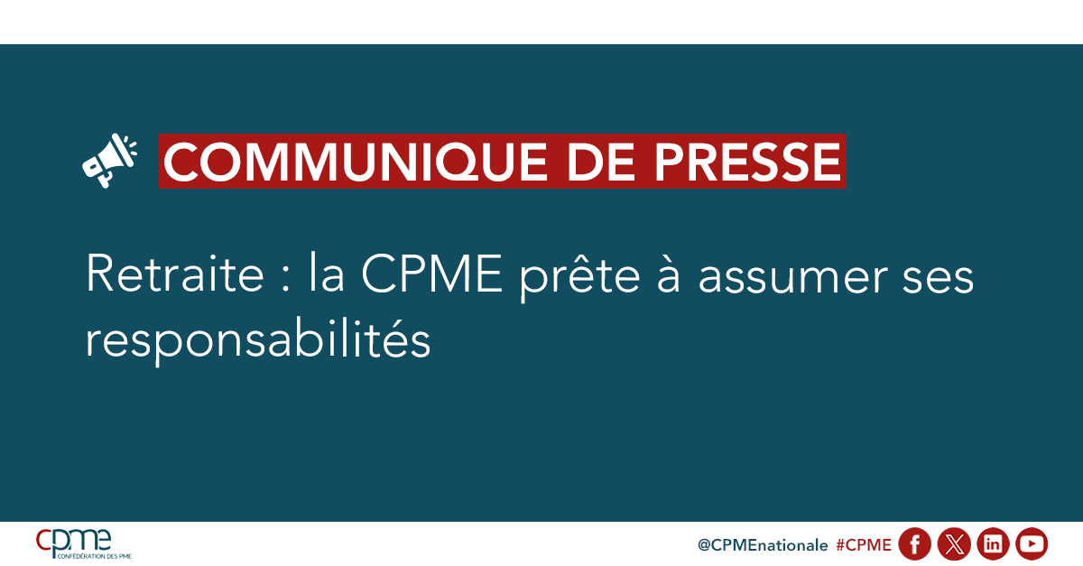🔴 Communiqué #CPME | La CPME est prête à reprendre la gouvernance du régime de retraite des salariés du privé.

⚠️ Avec un déficit prévu de 6 Mds € dès 2025, il est urgent d’agir pour un système pérenne et indépendant des cycles politiques.

➡️ cpme.fr/espace-presse/…