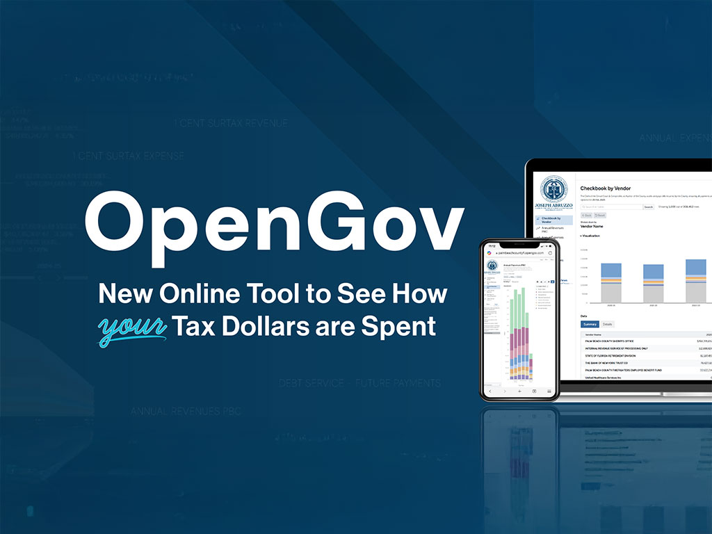 ClerkPBC's tweet photo. A new online financial transparency tool launched during #SunshineWeek by @SenatorAbruzzo provides access to information relating to Palm Beach County financial activities. OpenGov is an online portal that provides access to county financial records. ➡️https://t.co/NF0aqQYjnP https://t.co/BhybODIk8i