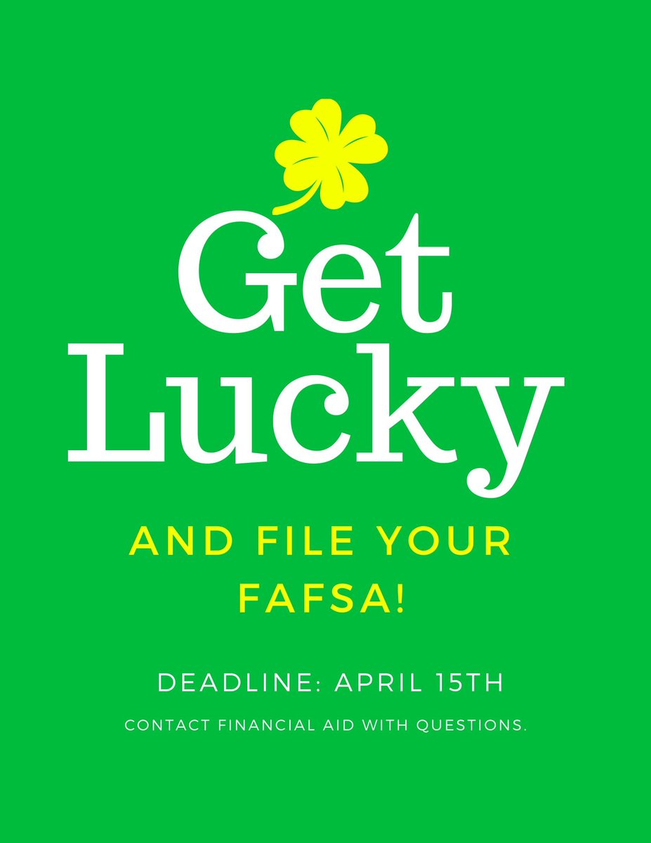 FinAidIUEast's tweet photo. We hope you enjoy spring break this week! During the downtime, don't forget to file your 2025-2026 FAFSA. #IUEast #FinancialAid #FAFSA #StPatricksDay https://t.co/xf2eX1btSm