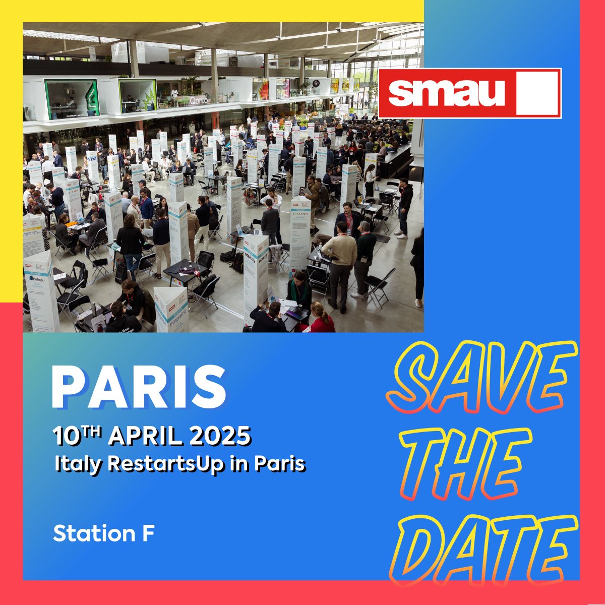 SAVE THE DATE: meet the Made in Italy Innovation!

SMAU Paris 2025 will be an opportunity for corporates, investors, enablers and other startups to discover ready-to-market solutions presented by Italian startups.

🚀 Join the event, sign up here ➡️ tinyurl.com/SMAUParis2025E…