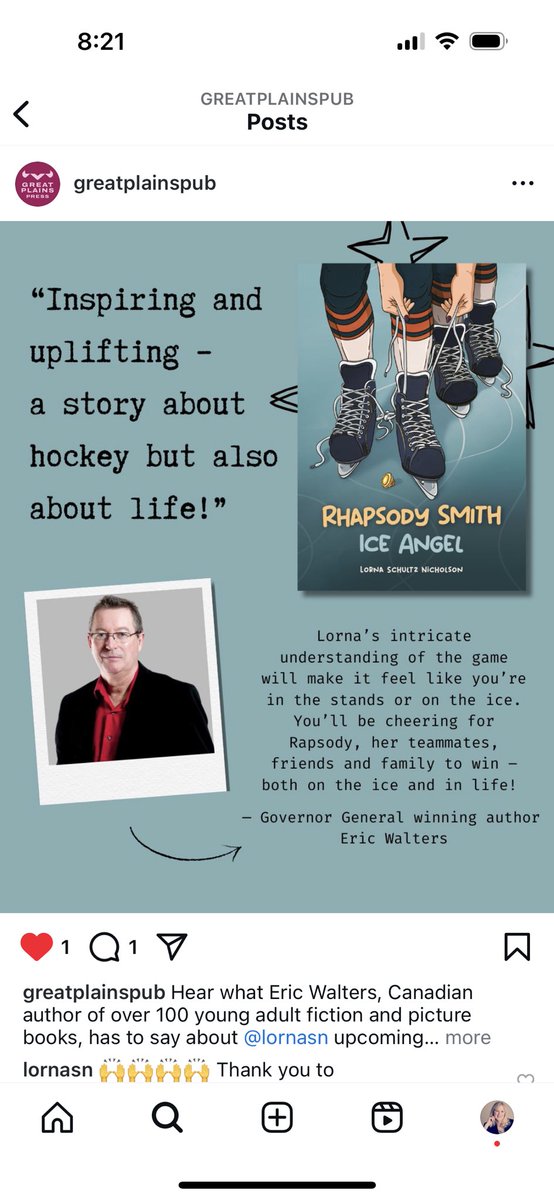 Thanks <a href="/EricRWalters/">Eric Walters</a> for this! I am so appreciative. <a href="/GreatPlainsPub/">Great Plains Press</a> #femalehockey #librarians
