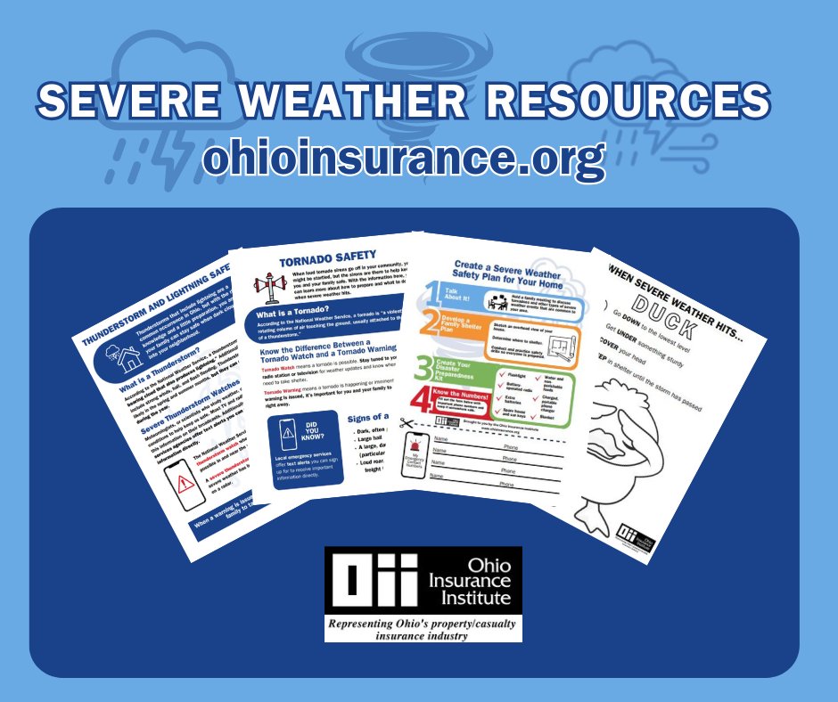 It's Severe Weather Awareness Week in #Ohio - and as we know, the best way to stay safe during storms is to be prepared before they hit.

The OII has free, printable resources available to help teach children important safety tips: ohioinsurance.org/educationalmat…

<a href="/OHWxAwareness/">Ohio Committee for Severe Weather Awareness -OCSWA</a>