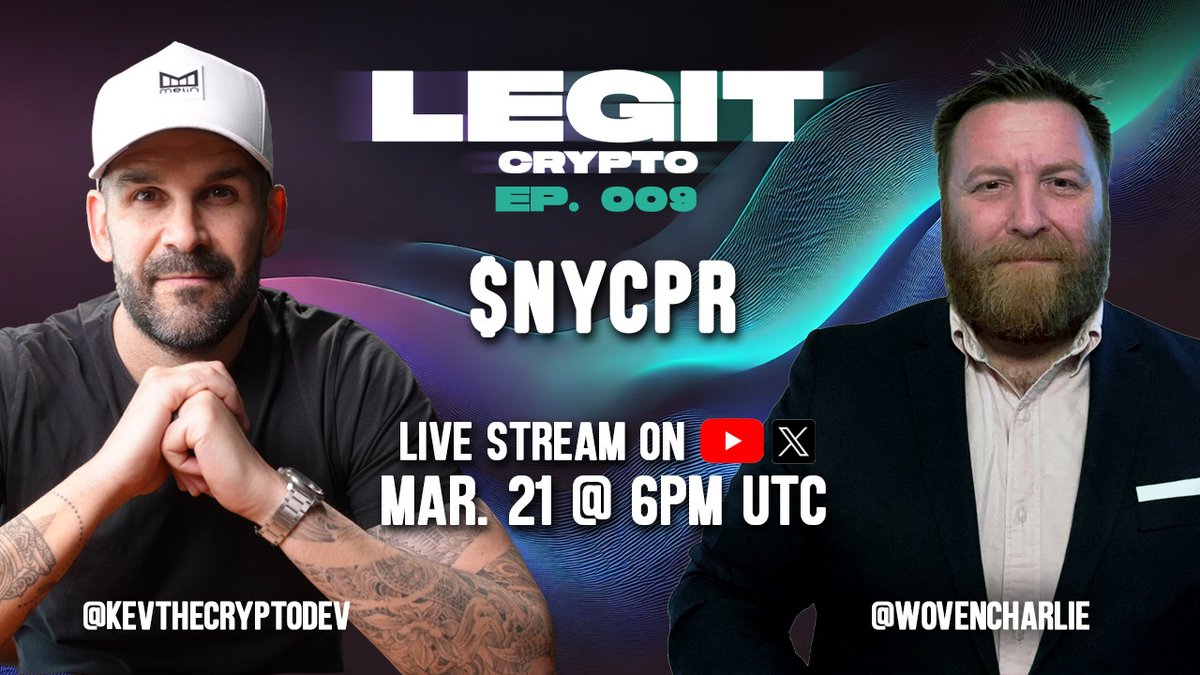 KevTheCryptoDev's tweet photo. This Friday (3/21) I'm rebooting the #LegitCrypto livestream and joined by @wovencharlie.

We'll be discussing the dark-side of crypto as well as his ideas to change that by bringing quality communities and devs together who have the same values when it comes to trust and integrity.