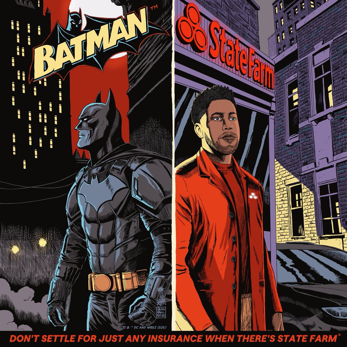 State Farm (@statefarm) on Twitter photo Batman takes on The Joker and The Riddler. Jake takes on home and auto. <a href="/JakeStateFarm/">Jake from State Farm</a>
Art by <a href="/f_francavilla/">Francesco Francavilla</a> Batman takes on The Joker and The Riddler. Jake takes on home and auto. <a href="/JakeStateFarm/">Jake from State Farm</a>
Art by <a href="/f_francavilla/">Francesco Francavilla</a>