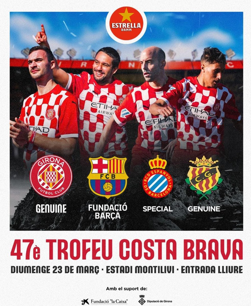 Aquest proper diumenge...
Toots a Montilivi!
Un Torneig Costa Brava únic i molt especial
I un reconeixement per totes les persones, jugadors, families, fundacions, entitats i esponsors, que n'han format, part des de 2017...
Endavaant, GironaFC Genuine!!!
🤍❤️⚽💪🏻
Sentiment Gironí