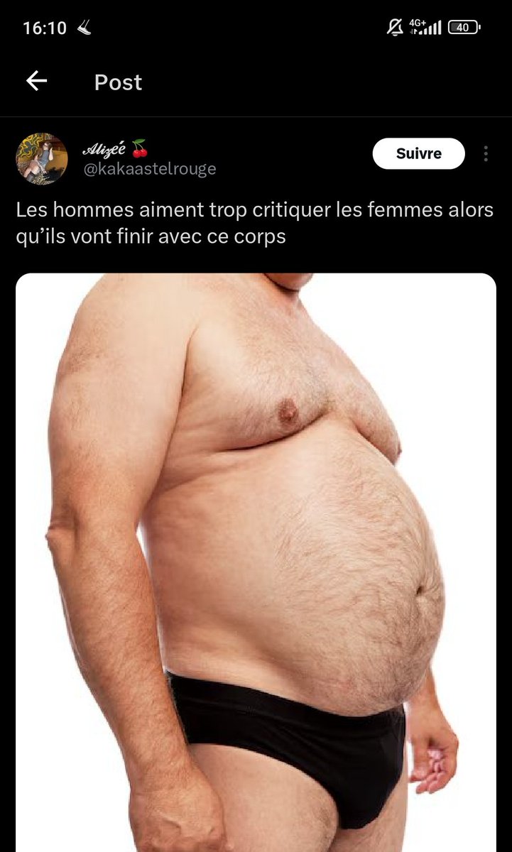 "Ce corps", certains qui n'ont absolument rien demandé et n'ont pas du tout la mentalité de critiquer les femmes, l'ont. Et une partie le vivent mal, en souffrent. Je hais mon corps, donc voir des trucs en mode "les connards finiront comme ça", c'est pas oufissime. Je sais bien