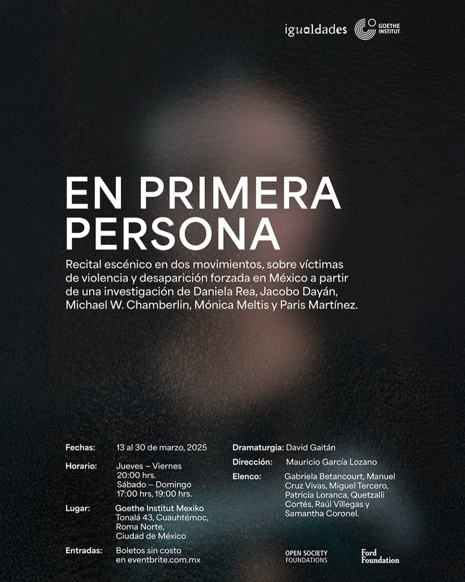 Recomiendo muchísimo que vayan a ver "En primera persona", un conjunto de seis piezas teatrales (un día presentan tres, en un "primer movimiento", y otro día las demás, en el segundo) sobre víctimas de la violencia y la desaparición forzada en México.

Gran trabajo que une a