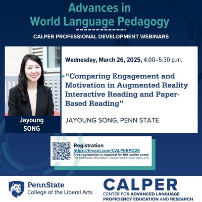Join us for our next CALPER Professional Development webinar on Wednesday, March 26, 2025 for "Comparing Engagement and Motivation in Augmented Reality Interactive Reading and Paper-Based Reading." Register now: tinyurl.com/CALPERPD25