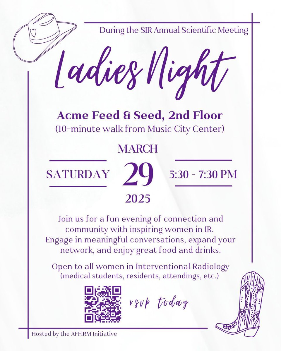 “Ladies Night” is back! Join us for a fun evening networking with other inspiring women in IR during #SIR25NASH. Invite your colleague and friend!  See flyer for details and RSVP now! We look forward to seeing you!
🔗 forms.gle/sjYnzz23HF3bv9…