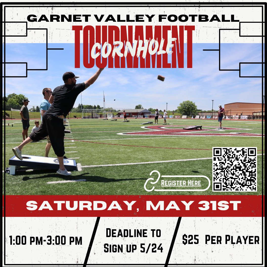 The 3rd Annual GV Football Corn Hole Tournament will be on Saturday, May 31st!  Who will be the best this year?!  Sign up today using the following link - docs.google.com/forms/d/e/1FAI…