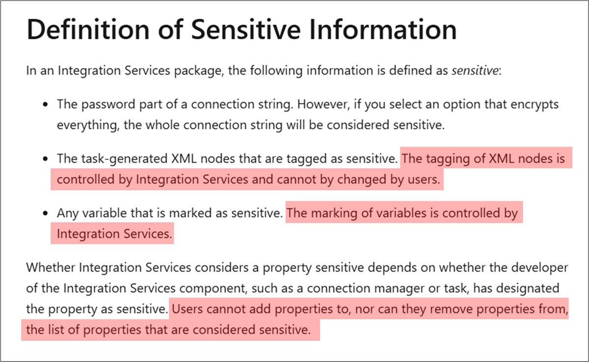 sqL_handLe's tweet image. #sqlserver
#ssis
imo this is the type of documentation that makes sense only after you&apos;ve sussessfully used the feature.

could i have a hint when nodes and variables will be tagged/marked as sensitive?
learn.microsoft.com/en-us/sql/inte…