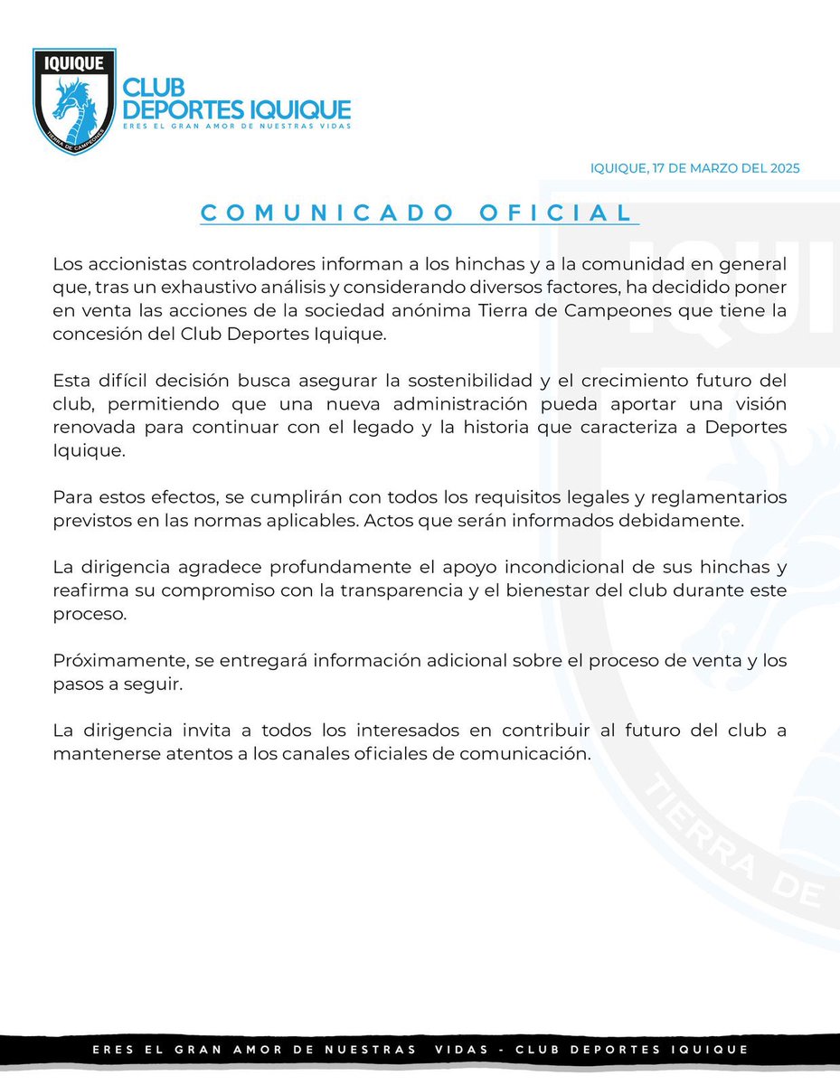 ClubDIquique's tweet image. 📍COMUNICADO OFICIAL: