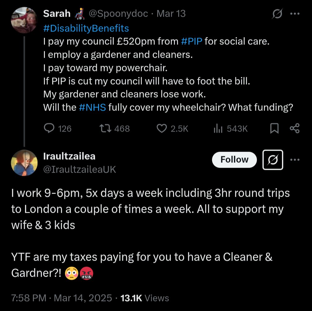 rikofold's tweet photo. The heartening thing about this exchange is the sheer number of people giving him a Threads kicking for his lack of empathy. Louder please.

Yet still, they walk among us, those who can't work out why someone in a wheelchair might need help to get their grass cut and house clean. https://t.co/bqlmYocpIx