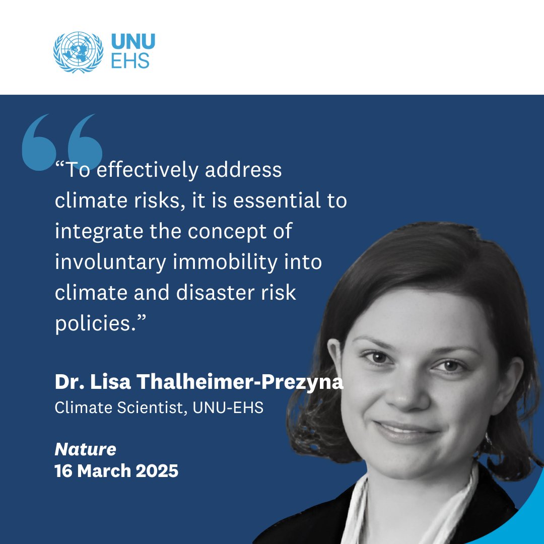 UN University - EHS (@unuehs) on Twitter photo "Involuntary immobility" is a silent struggle faced by many communities trapped in climate-vulnerable areas.
In a recent Nature article, <a href="/UNUEHS/">UN University - EHS</a> expert Dr. Lisa Thalheimer-Prezyna calls for an inclusive approach to safeguard vulnerable populations: unu.edu/ehs/news/prior… "Involuntary immobility" is a silent struggle faced by many communities trapped in climate-vulnerable areas.
In a recent Nature article, <a href="/UNUEHS/">UN University - EHS</a> expert Dr. Lisa Thalheimer-Prezyna calls for an inclusive approach to safeguard vulnerable populations: unu.edu/ehs/news/prior…