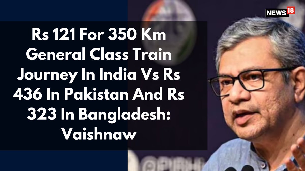 CNNnews18's tweet photo. Railway Minister Ashwini Vaishnaw stated India offers the cheapest train travel, charging Rs 121 for 350 km in general class, with a 47% subsidy and no fare increase since 2020.

Writes: @niveditasingh__ | #railway #AshwiniVaishnaw #trains #generalclass 

https://t.co/j4uNd0S62C