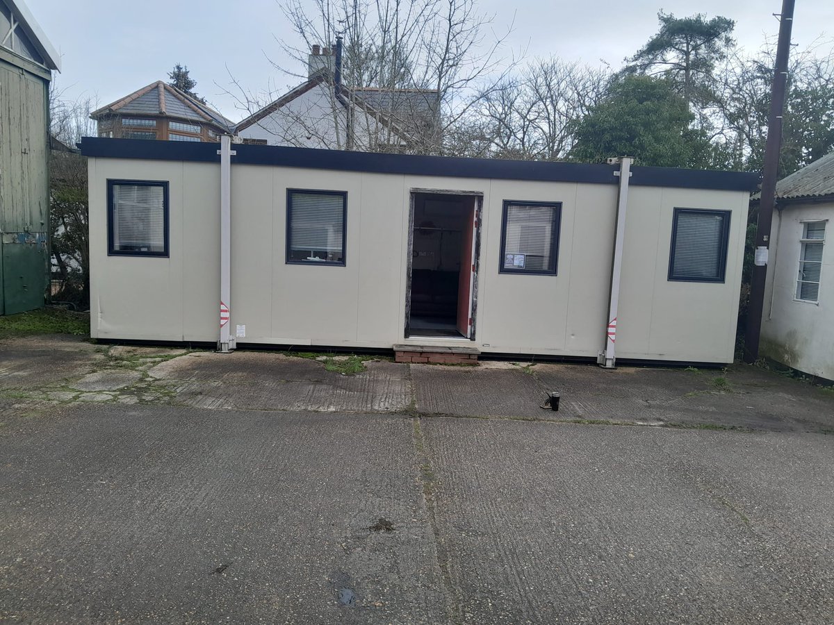FOR SALE 
Office portacabin 12m by 4m (roughly 30 by 10 foot) in sound order. Sited in 2011 and available at Downham, near Billericay. 8 windows front and sides. Single door. Room for 4 full desks with a comfortable area in the middle. Enquiries to Terry on 07879 048580