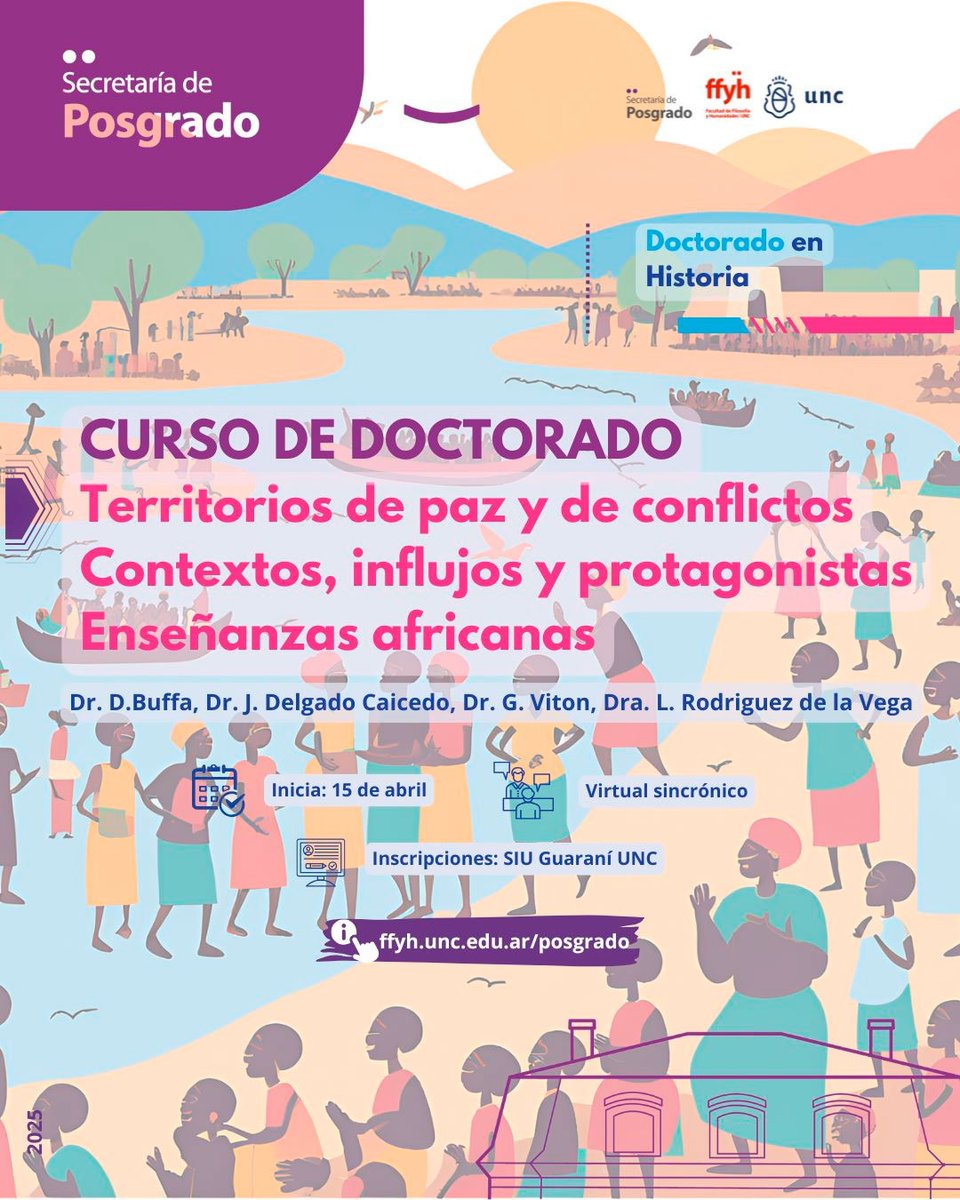 Curso de Doctorado: "Territorios de paz y de conflictos: contextos, influjos y protagonistas, enseñanzas africanas". Organizado por el Doctorado en Historia de la Universidad Nacional de Córdoba, Argentina.

Mayor información: aladaainternacional.com/curso-de-docto…