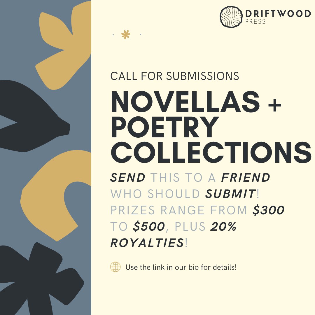 Don't sit on that novella or poetry collection — send it to Driftwood Press instead! Use the link in our bio for details. #callforsubmissions