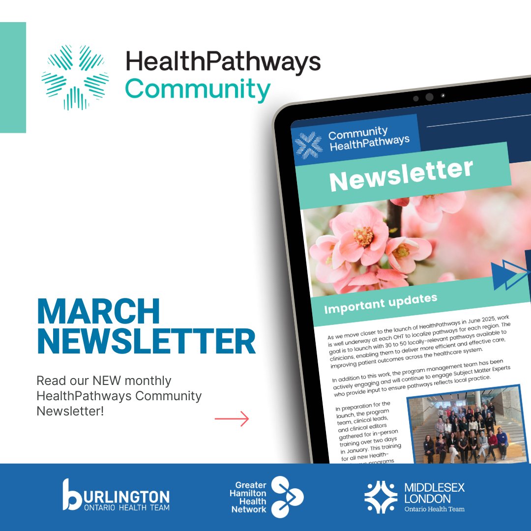 GHHN_TheNetwork's tweet photo. The Greater Hamilton Health Network is excited to share our first installment of the Community HealthPathways Newsletter! View here: https://t.co/Rga9sTlHDf
#OHTs #healthpathways https://t.co/PKE1iRxblt