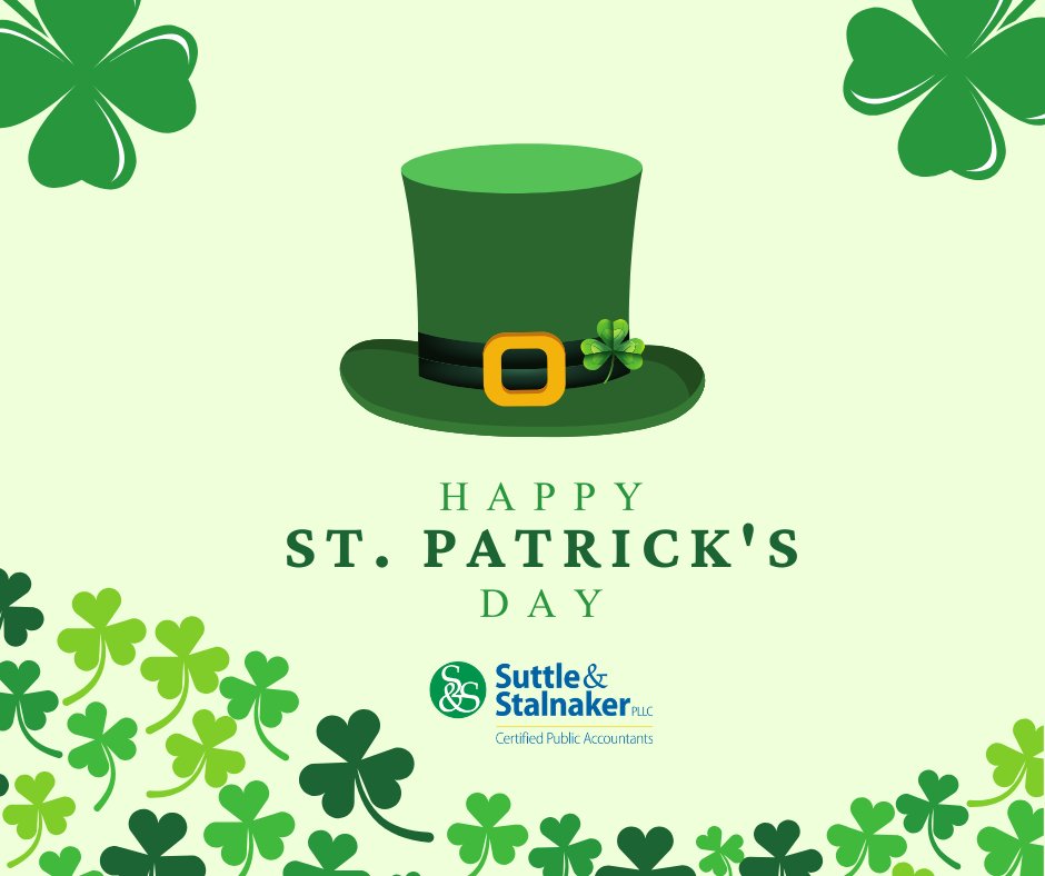 SuttleCPAs's tweet image. Happy St. Patrick&apos;s Day from Team Suttle! 🇮🇪
-
We hope today brings good luck and no pinching your way! 🌈🍀

#TeamSuttle #WV #CPA #PublicAccounting