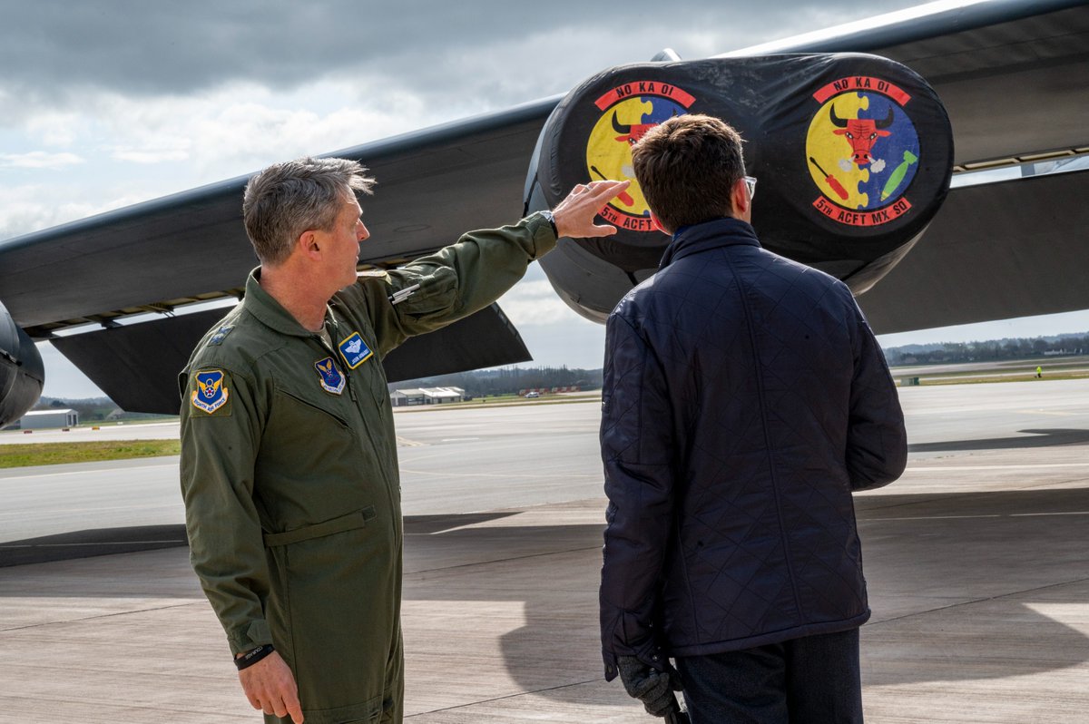 US_EUCOM's tweet image. Maj. Gen. Jason Armagost, Eighth Air Force commander, and Air Marshal Johnny Stringer, deputy commander of NATO Allied Air Command, brief media on Bomber Task Force 25-2 at RAF Fairford, highlighting NATO’s readiness and deterrence. #transatlanticbond #dynamicsecurityenvironment