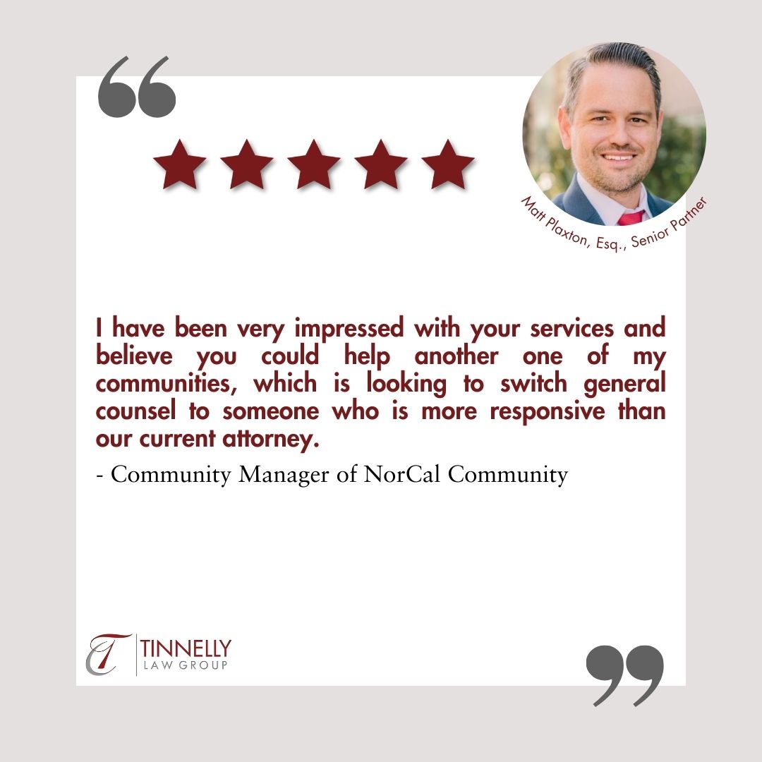 CAHOALaw's tweet image. Today's Testimonial Tuesday goes to our Partner Matt Plaxton for being responsive and impressive! We couldn't agree more 👏 That's the #TeamTinnelly difference - we're here for you when you need it most. Way to go Matt!! #TinnellyLaw #HOA  #HomeownersAssociation #HOALaw