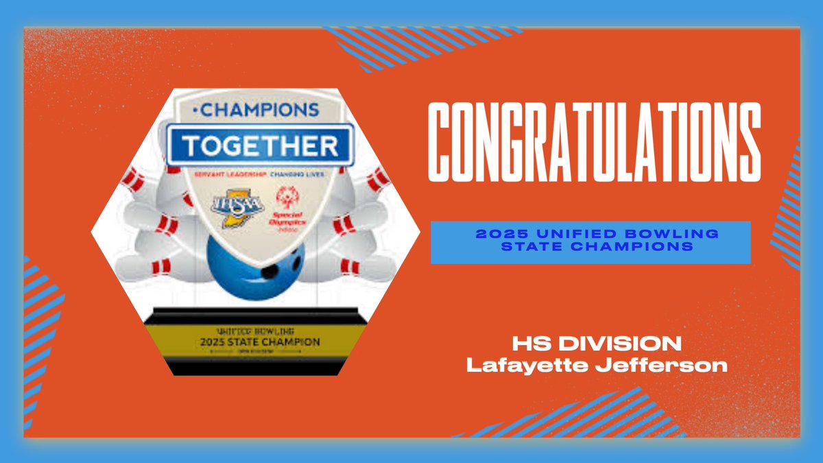 Unified Coaches Association of Indiana (@unifiedcoaches) on Twitter photo Great job to all who competed in the Bowling State Championships. Congratulations to our two State Champions:
Open Division- Cathedral
HS Division- Lafayette Jeff
<a href="/IHSAA1/">IHSAA</a> <a href="/SOIndiana/">Special Olympics Indiana</a> <a href="/ChampsTogether/">Champions Together</a> Great job to all who competed in the Bowling State Championships. Congratulations to our two State Champions:
Open Division- Cathedral
HS Division- Lafayette Jeff
<a href="/IHSAA1/">IHSAA</a> <a href="/SOIndiana/">Special Olympics Indiana</a> <a href="/ChampsTogether/">Champions Together</a>