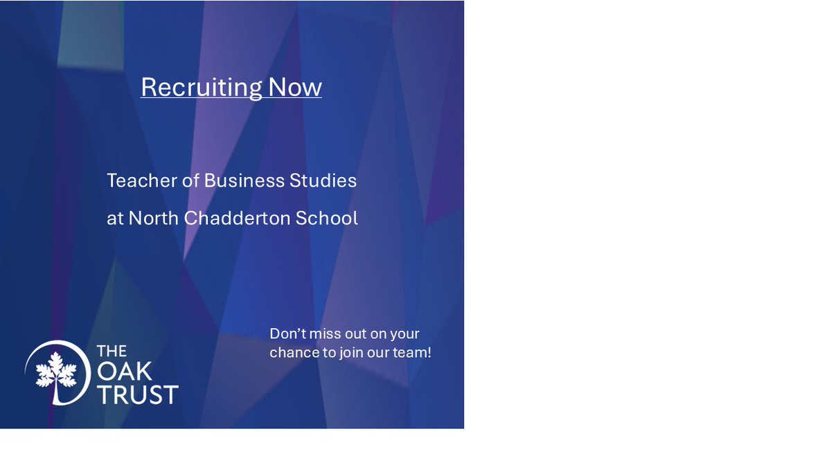 North Chadderton School are currently looking to appoint a highly motivated and committed Teacher of Business Studies

To find out more information, follow the link below,

lnkd.in/d66MdrHP