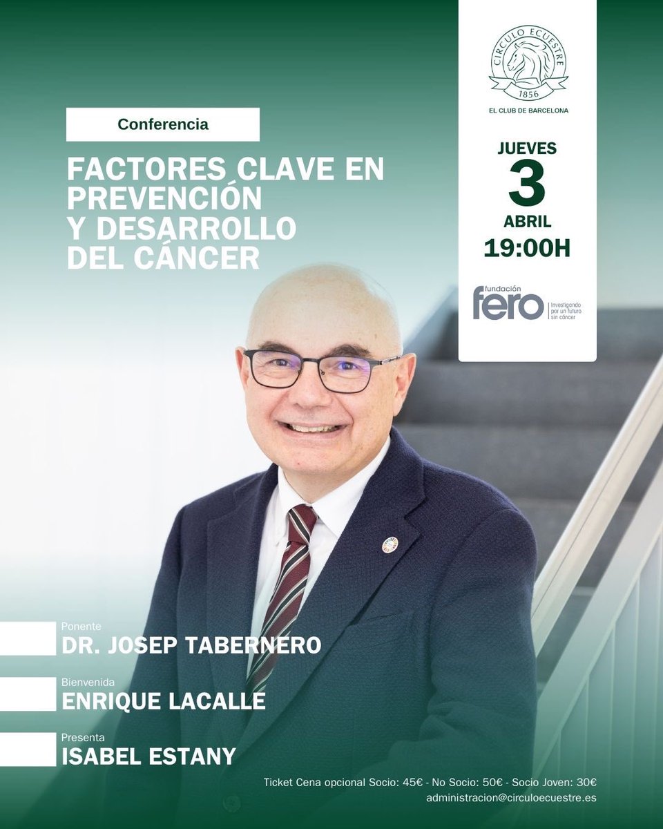 Fundación Fero (@fundacionfero) on Twitter photo egunda Charla Científica FERO del líder en oncología <a href="/TaberneroJosep/">Josep Tabernero</a>
Fecha: Jueves, 3 de abril
Hora: 19:00
Lugar: <a href="/Circuloecuestre/">Círculo Ecuestre</a>, Barcelona
La asistencia es gratuita, pero es necesario inscribirse enviando un correo administracion@circuloecuestre.es con nombre y apellidos. egunda Charla Científica FERO del líder en oncología <a href="/TaberneroJosep/">Josep Tabernero</a>
Fecha: Jueves, 3 de abril
Hora: 19:00
Lugar: <a href="/Circuloecuestre/">Círculo Ecuestre</a>, Barcelona
La asistencia es gratuita, pero es necesario inscribirse enviando un correo administracion@circuloecuestre.es con nombre y apellidos.