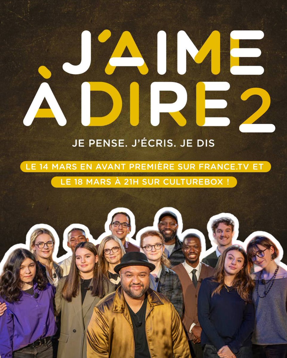 Dès aujourd'hui sur france.tv et demain 18 mars à 21 h sur #CultureBox, ne manquez pas #JAD2  organisé par <a href="/FondationEMJ/">Fondation Engagement Médias pour les Jeunes</a> et <a href="/FranceTV/">France tv</a> 
Des jeunes orateurs prennent la parole sur le thème "Possible/Impossible", avec Raphäl Yem, Isabelle Carré &amp; Abd Al Malik.
