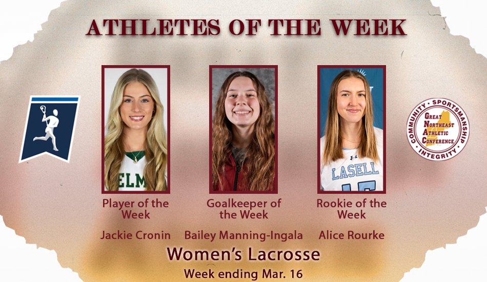 WLAX 🥍 Weekly Awards - Week 4

Jackie Cronin, Bailey Manning-Ingala, and Alice Rourke earn this week's GNAC Women's Lacrosse honors!

Read more: thegnac.com/sports/wlax/20…

#d3lax #theGNAC