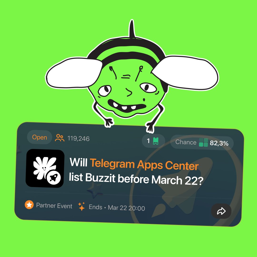 Big moves for Buzzit &amp; <a href="/tappscenter/">Telegram Apps Center</a>? Maybe… maybe not.  

Think you know? Vote now in the app &amp; find out soon! t.me/buzzit1_bot/bu…