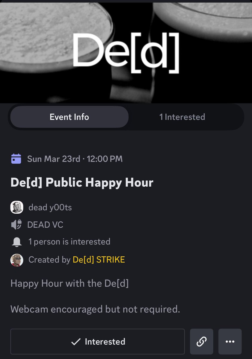 Join us this Sunday at Noon CST

(5PM UTC)

🍻🍃👟💀

This is a public event and will be open to non-holders.