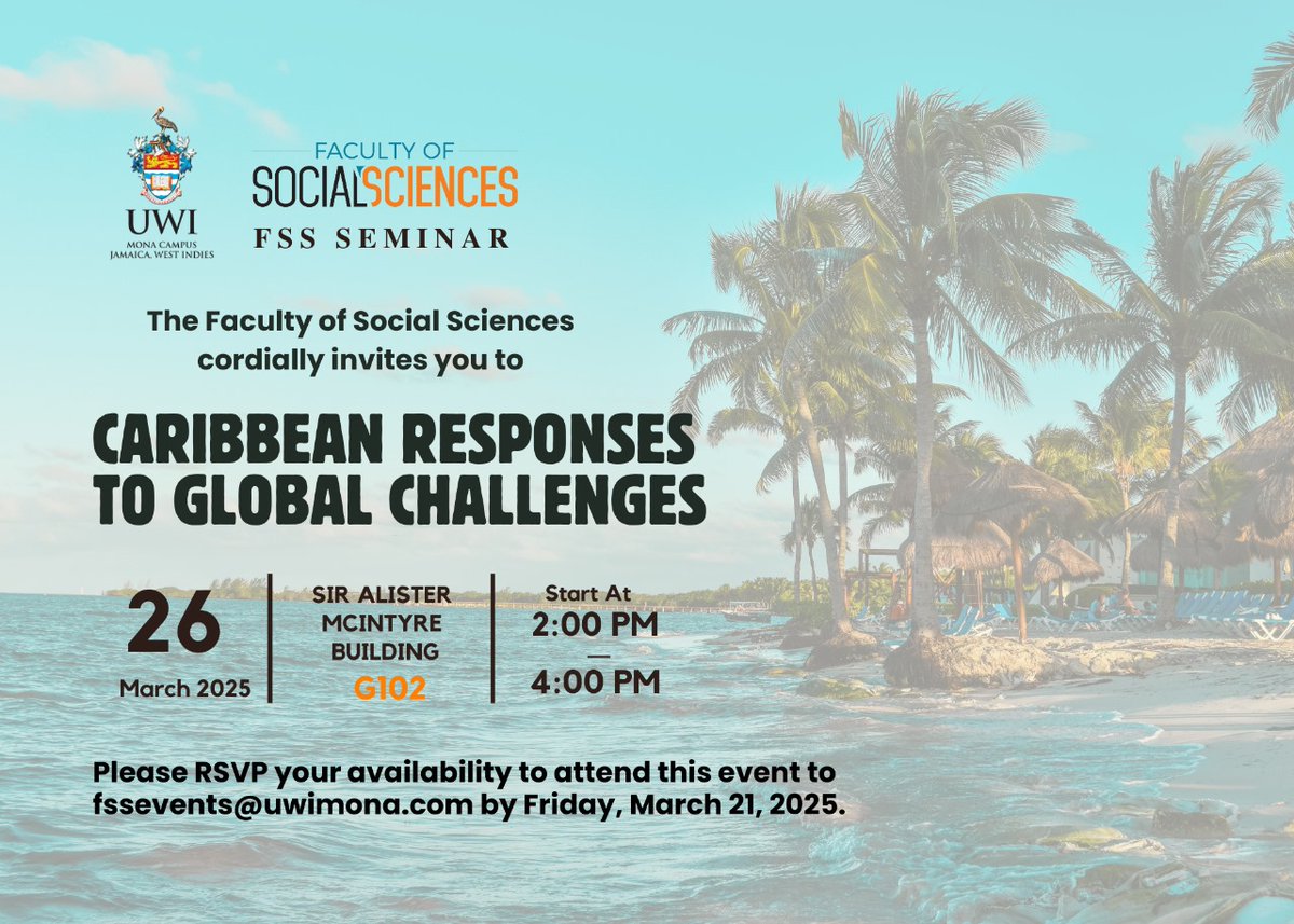 Join the conversation! 🌟

Be part of a dynamic discussion with leading experts from the Faculty of Social Sciences as we tackle pressing global issues affecting the Caribbean region. Explore:

#CaribbeanDevelopment