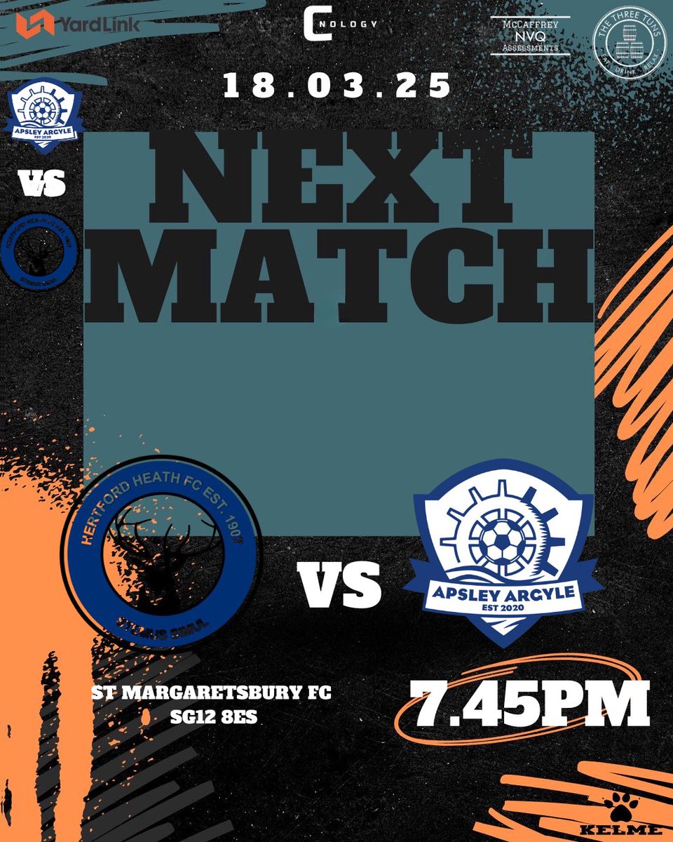 ApsleyFC's tweet image. 🔵⚽️ NEXT MATCH ⚽️🔵

Midweek fixture for us as we head to Hertford Heath!

#UptheArgyle