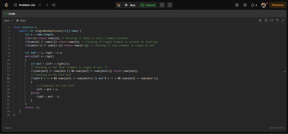 CipherArnav's tweet image. DAY - 76 &quot; Single Element in a Sorted Array &quot;
They say opposites attract, but this array is full of pairs—except for one lonely soul. Relatable!! 🙃#SingleLife #LeetCodeGrind