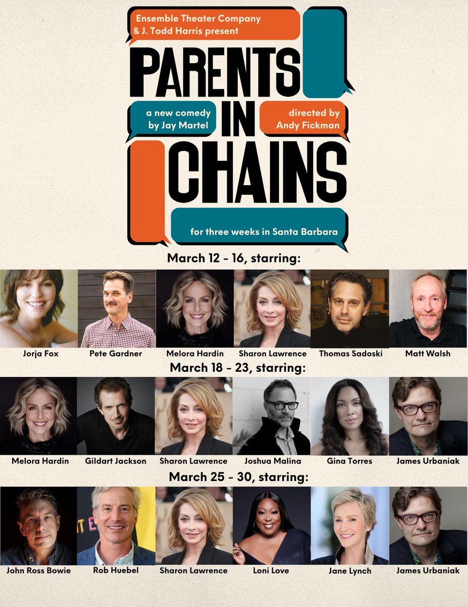 Very excited that <a href="/JamesUrbaniak/">James Urbaniak</a> and <a href="/JoshMalina/">(((Jew)))</a> are joining the cast of #parentsinchains in Santa Barbara this week, starting tomorrow night!