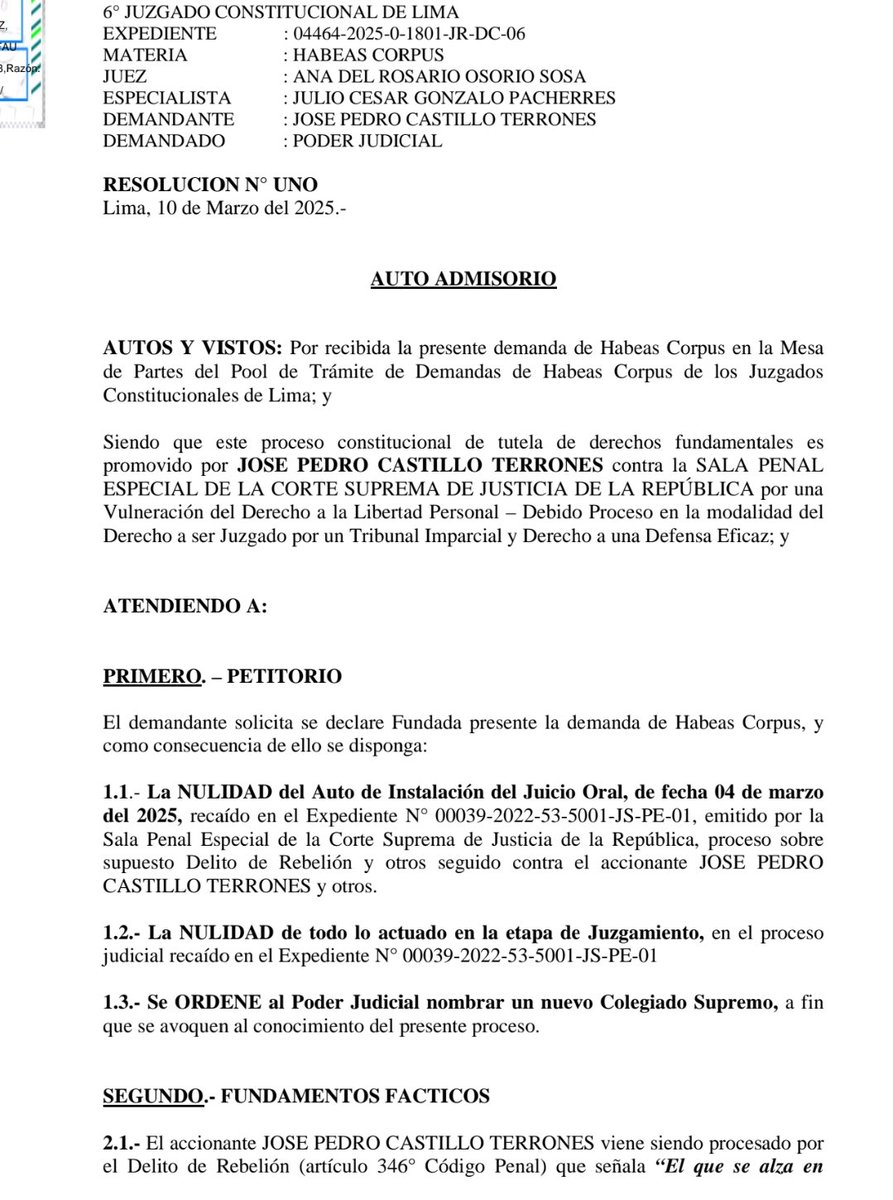Walter Ayala Gonzales (@walterayala3000) on Twitter photo Ante falta de Tribunal imparcial que juzgue al Presidente <a href="/PedroCastilloTe/">Pedro Castillo Terrones</a> el <a href="/Poder_Judicial_/">Poder Judicial Perú</a> admite a trámite habeas corpus que declararia NULO todo lo actuado en etapa de juzgamiento, NULO el auto de instalación a juicio. Jueza Norma Carbajal ha adelantado opinión. <a href="/canalN_/">Canal N</a> Ante falta de Tribunal imparcial que juzgue al Presidente <a href="/PedroCastilloTe/">Pedro Castillo Terrones</a> el <a href="/Poder_Judicial_/">Poder Judicial Perú</a> admite a trámite habeas corpus que declararia NULO todo lo actuado en etapa de juzgamiento, NULO el auto de instalación a juicio. Jueza Norma Carbajal ha adelantado opinión. <a href="/canalN_/">Canal N</a>