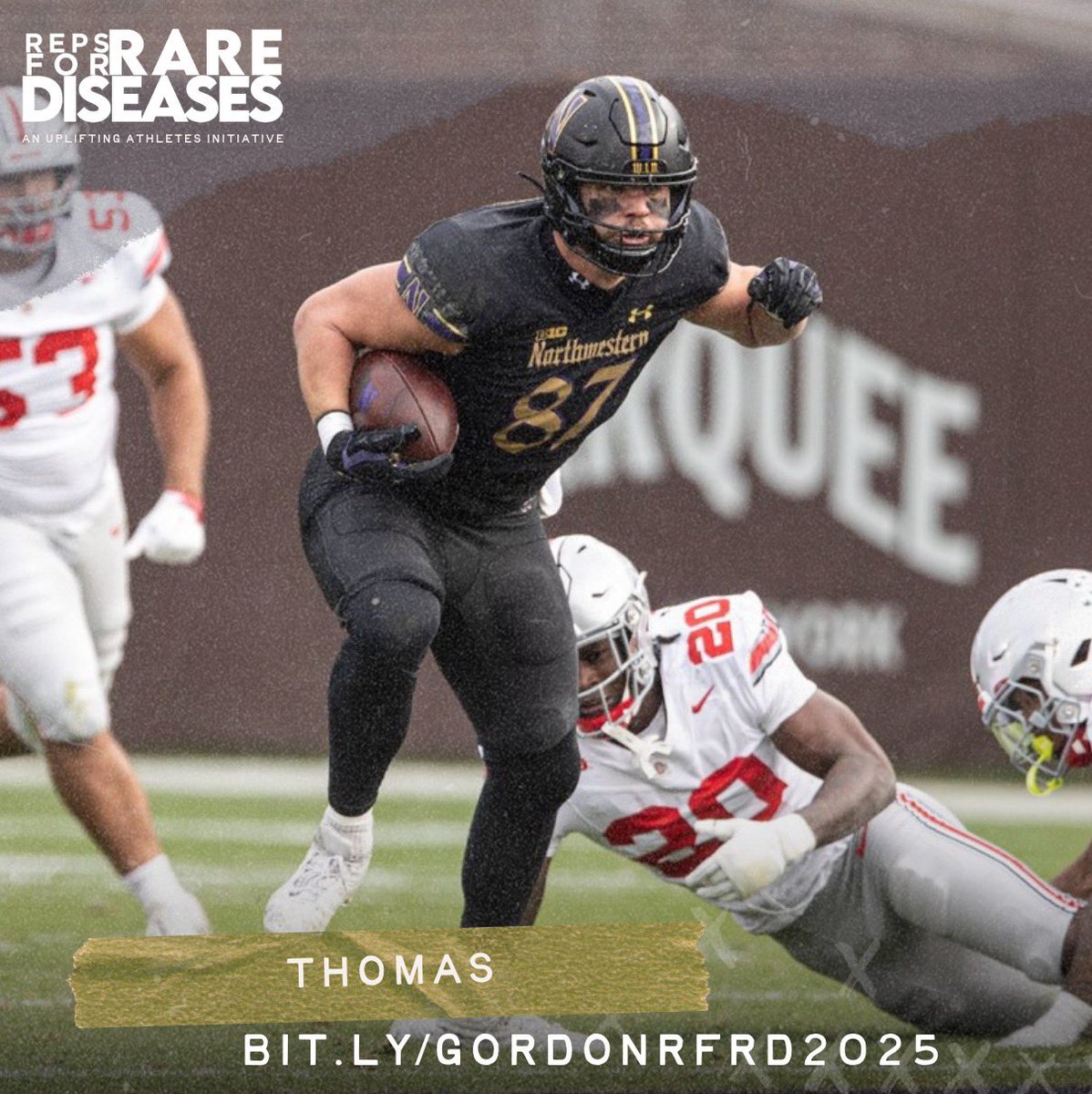 The @NuFBFamily Pro Day is tomorrow! As I chase my <a href="/NFL/">NFL</a> dream, I am supporting the #RareDiseaseCommunity along the way and need your help! Join the mission of @upliftingathletes with me and pledge for each bench rep I perform! #WeTackleRare LINK IN BIO