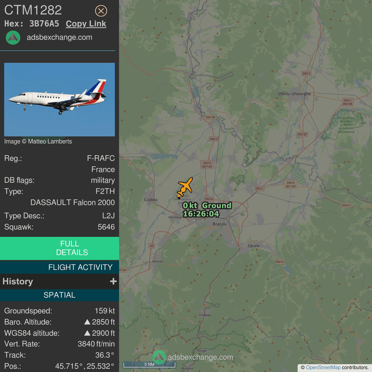 FlottePresident's tweet photo. 🛫 Un Dassault Falcon 2000EX 🇫🇷 République Française vient de décoller près de Ghimbav, Roumanie.
Vol #CTM1282, immatriculation #FRAFC.
Suivre le vol : https://t.co/VFWGrIKKMO https://t.co/LOkYmhsf92