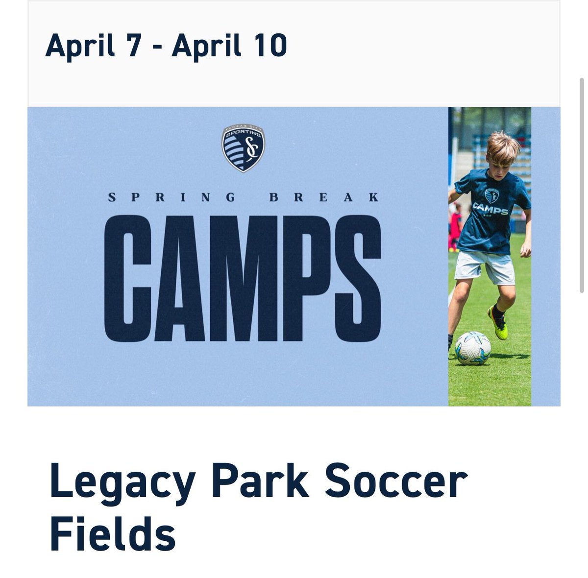 SportingLS's tweet image. Sign-up for the SKC Spring Break Camp TODAY!  Offered at Legacy Park, April 7-10, ages 5-14!
For more info, click the link below!

sportingkcyouth.com/camp/sporting-…