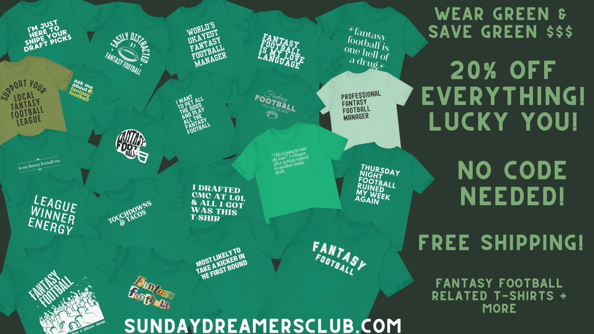 KACEY KASEM (@thekaceykasem) on Twitter photo Happy St. Patrick's Day! Maybe you're rocking one of these <a href="/Sunday_Dreamers/">Sunday Dreamers Club</a> t-shirts? Well, if you're not --- go check out all the rad shirts available at sundaydreamersclub.com. Fantasy football related shirts for every manager. Thank you for all the support!!! Happy St. Patrick's Day! Maybe you're rocking one of these <a href="/Sunday_Dreamers/">Sunday Dreamers Club</a> t-shirts? Well, if you're not --- go check out all the rad shirts available at sundaydreamersclub.com. Fantasy football related shirts for every manager. Thank you for all the support!!!
