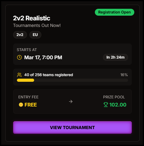 Tournaments Out Now! 🏆

We've just announced tournaments on our platform, with the first one kicking off today at 7pm GMT 🎉

To celebrate, we're hosting a giveaway worth 40 tokens! To enter:

- Like 💛
- Retweet ♻️
- @ Mention your Trio 💬

See you today in our 2v2 realistics