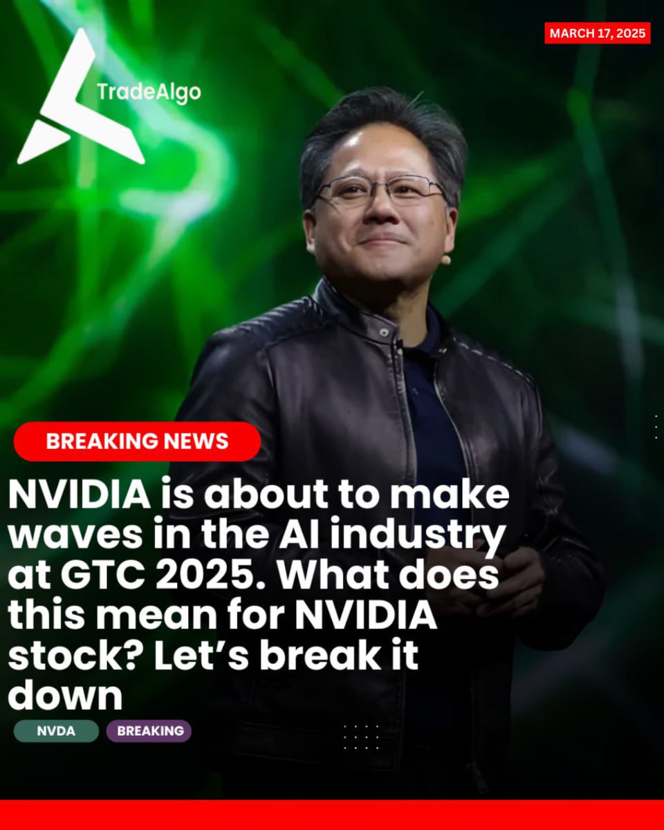 TradealgoNews's tweet image. 🚨 🚀 NVIDIA is set to shake up AI at GTC 2025 (Mar 17-21)! CEO Jensen Huang unveils Blackwell Ultra GB300 (+50% power &amp;amp; memory) &amp;amp; teases Rubin architecture, redefining AI &amp;amp; quantum computing. Will NVDA stock soar higher or shift momentum? 👀 Stay tuned! #NVIDIA #AI #NVDA #Stocks