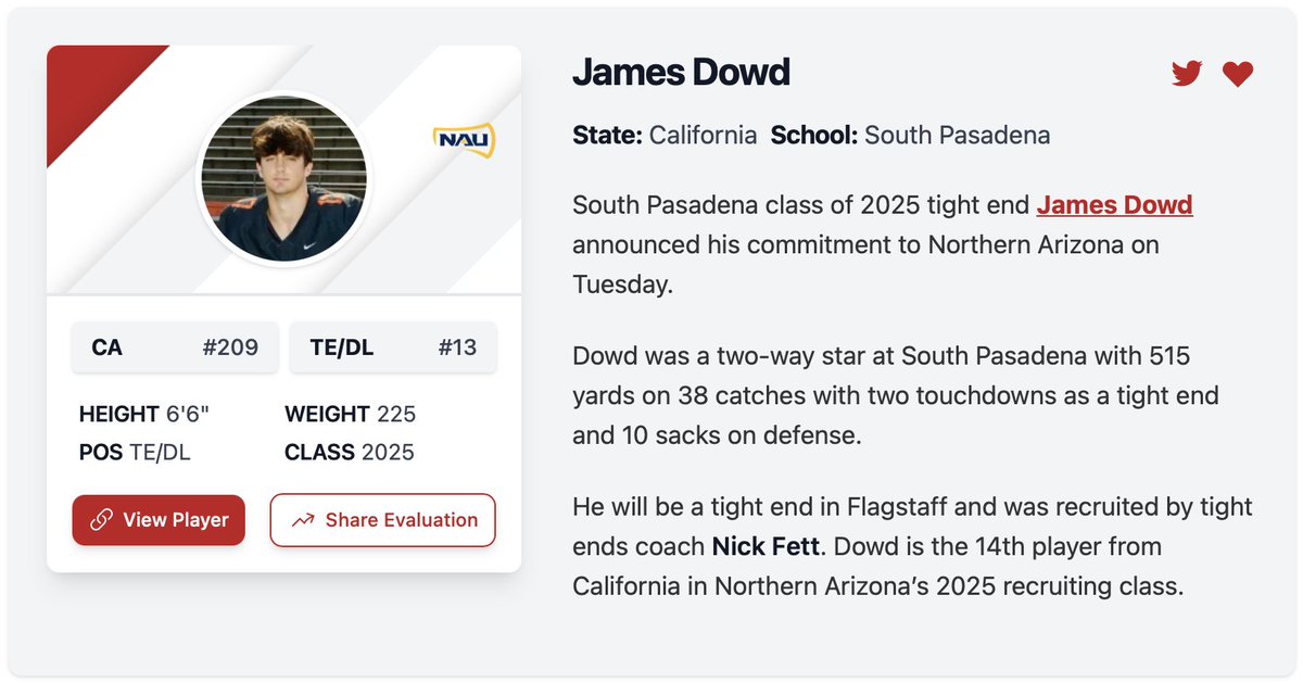 James_Dowd2025 (@jamesdowd2025) on Twitter photo Thanks for the commitment article <a href="/mikehuntley63/">Michael Huntley</a> & <a href="/PrepRedzoneCA/">Prep Redzone California</a>. Looking forward to Flagstaff & <a href="/NAU_Football/">NAU Football</a>! <a href="/FettNick/">Coach Fett</a> <a href="/TimRoschmann/">Tim Roschmann</a> <a href="/SouthPasadenaFB/">South Pasadena High School Football</a> <a href="/recruitcoachmc/">Mike Clayton</a> Thanks for the commitment article <a href="/mikehuntley63/">Michael Huntley</a> & <a href="/PrepRedzoneCA/">Prep Redzone California</a>. Looking forward to Flagstaff & <a href="/NAU_Football/">NAU Football</a>! <a href="/FettNick/">Coach Fett</a> <a href="/TimRoschmann/">Tim Roschmann</a> <a href="/SouthPasadenaFB/">South Pasadena High School Football</a> <a href="/recruitcoachmc/">Mike Clayton</a>