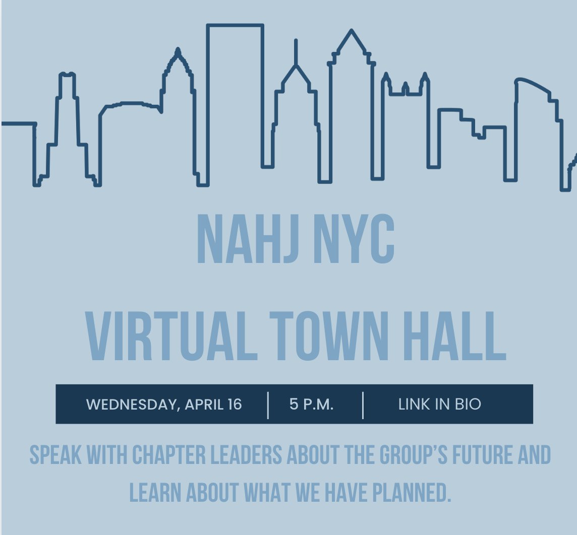 We'll be hosting a virtual town hall next month to discuss upcoming workshops and scholarship opportunities, our goals as a chapter and ways that YOU can get more involved.

We hope for this to act as a conversation between the board and our membership: 
eventbrite.com/e/nahj-nyc-tow…