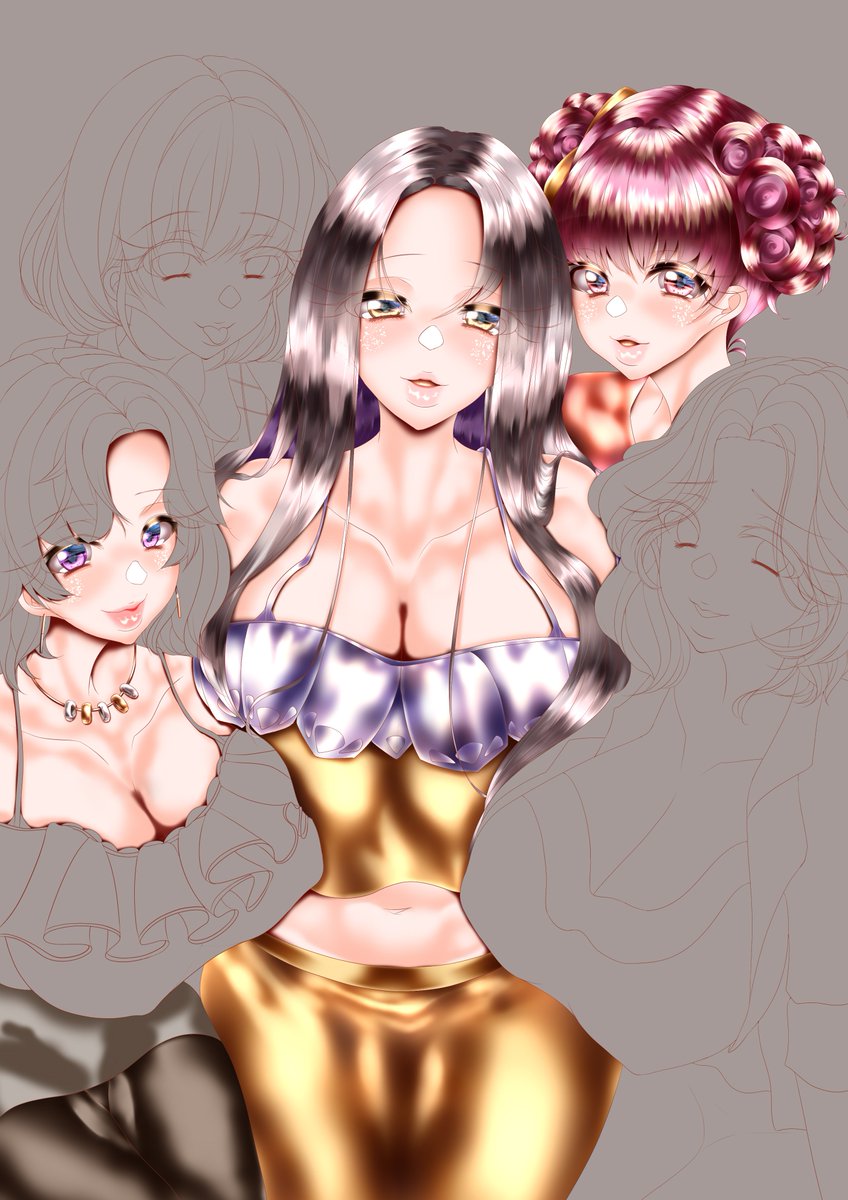 今日はここまで
あと髪を仕上げれば完了
今日はほとんど服装の色塗りでした
昔からこのスタンスではあるんですが描くときは例え地の色が白でも黒に近い色を使うをモットーにしています
その分ハイライトも考えながら明暗に差を出すように
まだまだ絵描き歴的には青二才な腕前です😂 