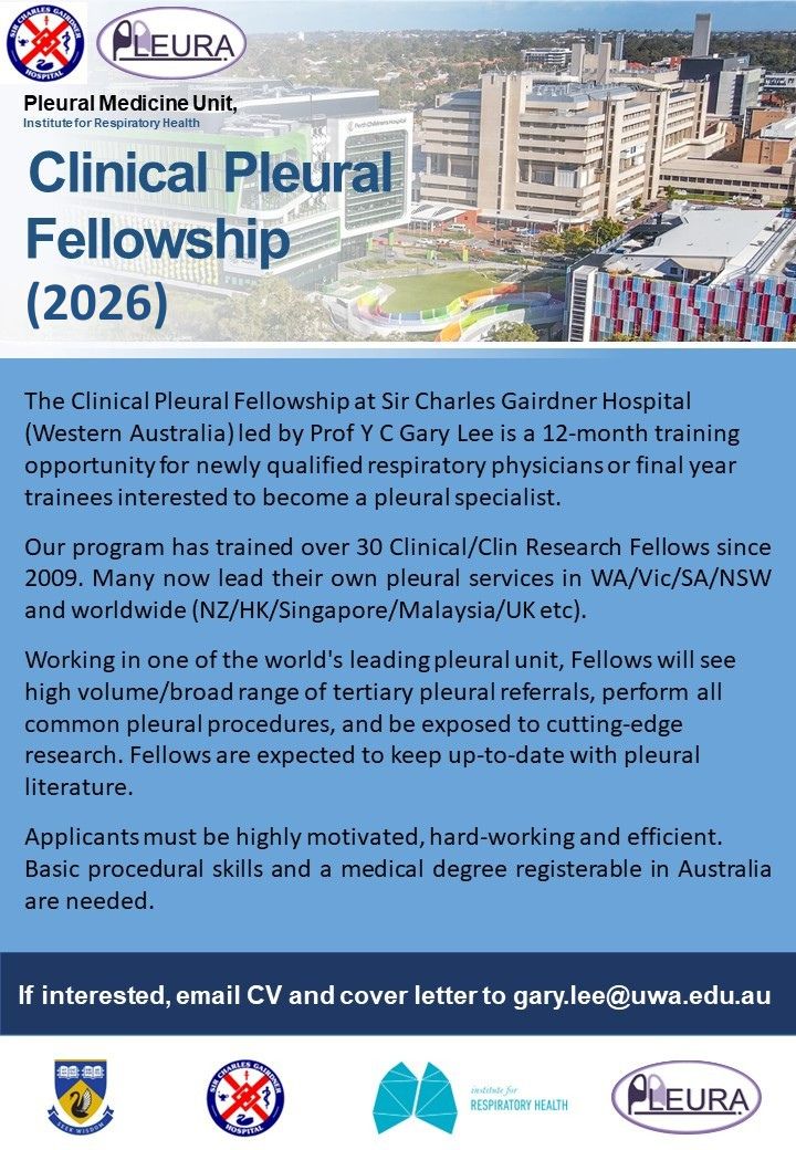 Y C Gary Lee (@ycgarylee) on Twitter photo 🔴Time for Clinical Pleural Fellows 2026 SCGH, Western Australia. We offer diverse pleural pathologies, procedures, research & train thought leaders. RT pls <a href="/UKPleura/">UK Pleural Society</a> <a href="/BTSrespiratory/">British Thoracic Society (BTS)</a> <a href="/tsanz_thoracic/">TSANZ</a> <a href="/TheRACP/">The Royal Australasian College of Physicians</a> <a href="/pleuralwales/">Wales Pleural Group</a> <a href="/INSPIREresp_UK/">INSPIREresp</a> <a href="/OxfordRespTrial/">Oxford Respiratory Trials</a> <a href="/KingsResp/">Love Your Lungs</a> <a href="/BristolLung/">Bristol Centre for Lung Health</a> 🔴Time for Clinical Pleural Fellows 2026 SCGH, Western Australia. We offer diverse pleural pathologies, procedures, research & train thought leaders. RT pls <a href="/UKPleura/">UK Pleural Society</a> <a href="/BTSrespiratory/">British Thoracic Society (BTS)</a> <a href="/tsanz_thoracic/">TSANZ</a> <a href="/TheRACP/">The Royal Australasian College of Physicians</a> <a href="/pleuralwales/">Wales Pleural Group</a> <a href="/INSPIREresp_UK/">INSPIREresp</a> <a href="/OxfordRespTrial/">Oxford Respiratory Trials</a> <a href="/KingsResp/">Love Your Lungs</a> <a href="/BristolLung/">Bristol Centre for Lung Health</a>