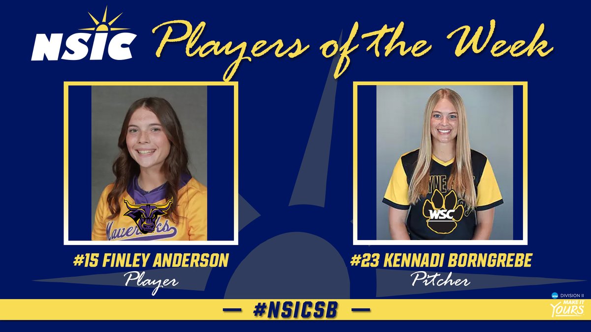 #NSICSB Release No. 7
#NSICPOW
Player: #15 Finley Anderson  – Minnesota State
Pitcher: #23 Kennadi Borngrebe – Wayne State

Full Release at: northernsun.org/news/2025/3/17…