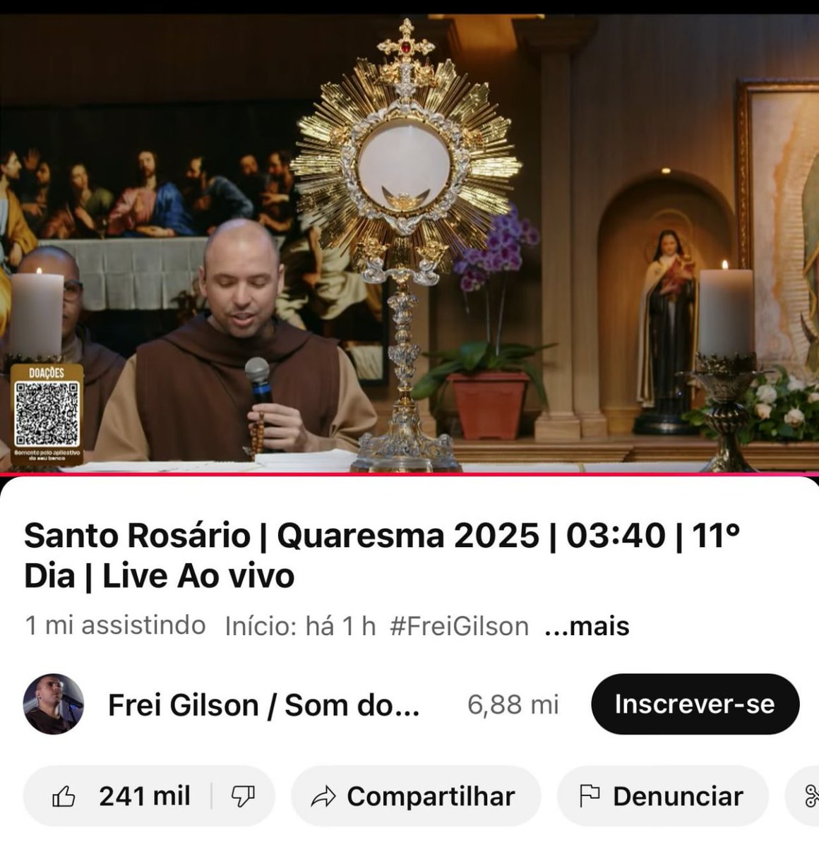 A brazilian friar named "Frei Gilson" has been consistentely getting over 1M live viewers on his 4am  Rosary live.

God bless you Friar Gilson! We love to see it!